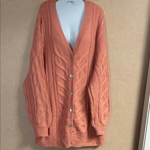 Elegant Peach Cable Knit Cardigan